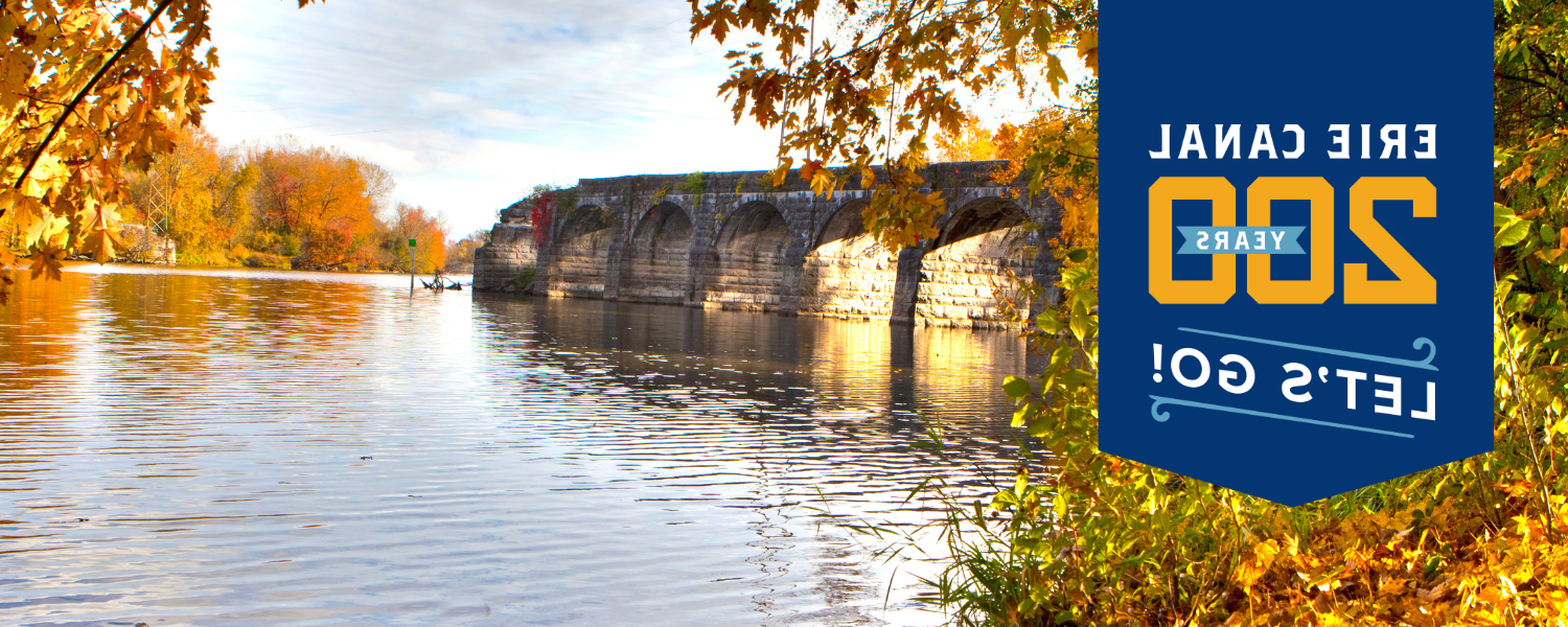 Erie Canal, Richmond Aquaduct in the fall with banner for the 200th celebration on it